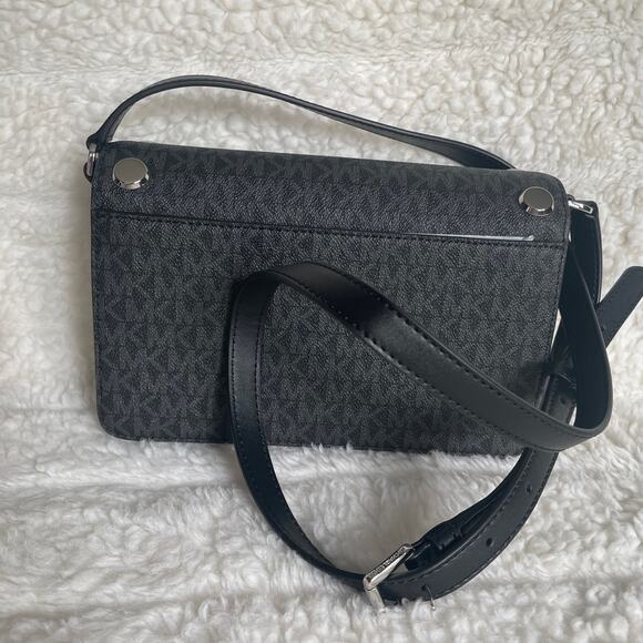 Brand New Michael Kors LOGO Black Gray Crossbody Purse Bag Black MSRP $298 - Picture 5 of 10